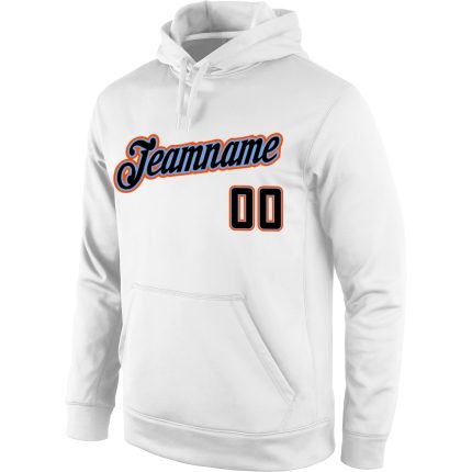 Custom Name Number Sports Hoodie Pullover Sweatshirt White Black Orange - Personalized Team Apparel Personalized Stitched