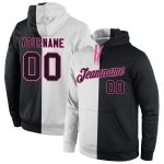 Custom Name & Number Sports Hoodie Pullover - White Black-Pink Split Stitched Fashion Sweatshirt Personalized Stitched White