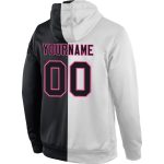 Custom Name & Number Sports Hoodie Pullover - White Black-Pink Split Stitched Fashion Sweatshirt Personalized Stitched White