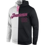 Custom Name & Number Sports Hoodie Pullover - White Black-Pink Split Stitched Fashion Sweatshirt Personalized Stitched White