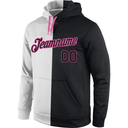 Custom Name & Number Sports Hoodie Pullover - White Black-Pink Split Stitched Fashion Sweatshirt Personalized Stitched White
