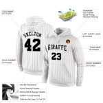 Custom Black-Grey Sports Hoodie with Personalized Team Name and Number, Stitched White Black Pinstripe Pullover Sweatshirt