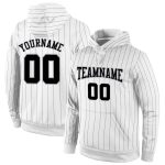 Custom Black-Grey Sports Hoodie with Personalized Team Name and Number, Stitched White Black Pinstripe Pullover Sweatshirt
