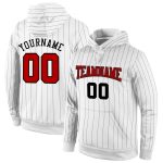 Custom Name Number Sports Hoodie Personalized Stitched Pullover Sweatshirt Red Black Pinstripe Design for Team Personalized