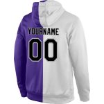 Custom Name Number Sports Hoodie, Personalized Black Purple Split Sweatshirt, Stitched Pullover Personalized Stitched White