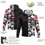 Personalized 3D Skull Hoodie with Santa Hat - White Black-Red Sports Pullover Sweatshirt Personalized Stitched White Black-Red