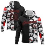 Personalized 3D Skull Hoodie with Santa Hat - White Black-Red Sports Pullover Sweatshirt Personalized Stitched White Black-Red
