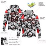 Custom Name Number Sports Hoodie with 3D Skulls and Santa Hat - Personalized Black-Red Sweatshirt Personalized Stitched White