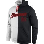 Custom Sports Hoodie with Personalized Name & Number, Black-Red Split Design, Stitched Pullover Sweatshirt for Team Wear