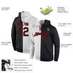 Custom Sports Hoodie with Personalized Name & Number, Black-Red Split Design, Stitched Pullover Sweatshirt for Team Wear