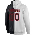 Custom Sports Hoodie with Personalized Name & Number, Black-Red Split Design, Stitched Pullover Sweatshirt for Team Wear