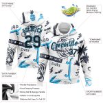 Custom Name & Number Sports Hoodie with 3D Tiger & Hawaii Palm Tree Design - Stitched White & Black-Sky Blue Pullover Sweatshirt