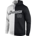 Custom Name and Number Personalized Sports Hoodie Pullover Sweatshirt - Stitched White Black Split Fashion Personalized Stitched