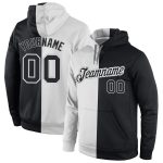 Custom Name and Number Personalized Sports Hoodie Pullover Sweatshirt - Stitched White Black Split Fashion Personalized Stitched
