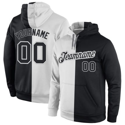 Custom Name and Number Personalized Sports Hoodie Pullover Sweatshirt - Stitched White Black Split Fashion Personalized Stitched