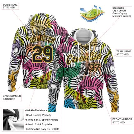 Custom Name Number Sports Hoodie Sweatshirt for Horse Camel Team - Personalized 3D Pattern Stitched Design in White Black Yellow