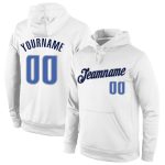 Custom Stitched Team Sports Hoodie with Personalized Name & Number - White Blue-Navy Pullover Sweatshirt Personalized Stitched