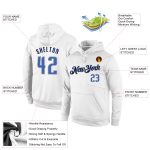 Custom Stitched Team Sports Hoodie with Personalized Name & Number - White Blue-Navy Pullover Sweatshirt Personalized Stitched