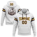 Custom Personalized Football Hoodie Pullover Sweatshirt with Stitched Team Name and Number - White Brown-Gold Personalized