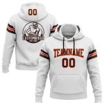 Custom Team Football Hoodie with Personalized Name & Number - Stitched White Brown-Orange Pullover Sweatshirt Personalized