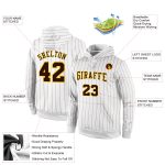 Customizable Sports Hoodie with Brown-Gold Pinstripe - Personalized Stitched Pullover Sweatshirt with Team Name and Number