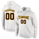 Customizable Sports Hoodie with Brown-Gold Pinstripe - Personalized Stitched Pullover Sweatshirt with Team Name and Number