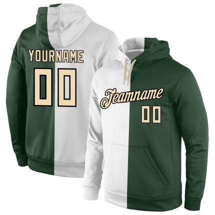 Custom Name and Number Hoodie Pullover Sweatshirt for Sports - Personalized Stitched White and Green Fashion Design Personalized