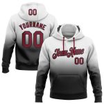 Custom Name and Number Sports Pullover Hoodie - Personalized Crimson-Black Fade Stitched Design, White Sweatshirt Personalized
