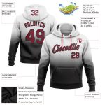 Custom Name and Number Sports Pullover Hoodie - Personalized Crimson-Black Fade Stitched Design, White Sweatshirt Personalized