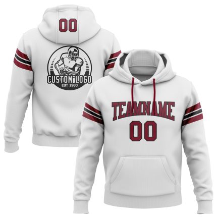 Custom Team Hoodie with Personalized Name and Number - Stitched White Crimson-Black Football Pullover Sweatshirt Personalized