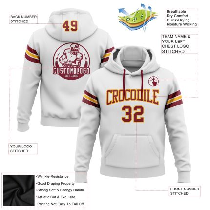 Custom Name Number Football Hoodie Sweatshirt Personalized Stitched White Crimson Gold Team Gear Personalized Stitched White