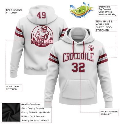 Custom Name Number Football Hoodie Crimson Gray Stitched Sweatshirt for Team - Personalized Pullover Personalized Stitched