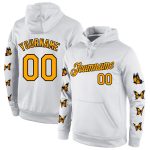 Custom Name and Number Butterfly Hoodie - Personalized 3D Pattern Stitched White Gold and Black Sports Sweatshirt Personalized