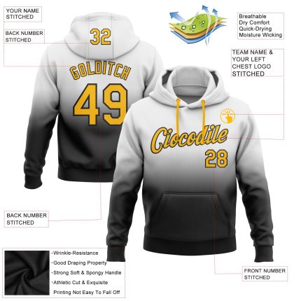 Custom Name and Number Sports Hoodie - Personalized White and Black Fade Stitched Sweatshirt Pullover Fashion Personalized