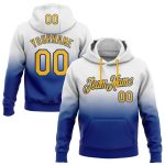 Custom Name Number Hoodie | Personalized White Gold Royal Fade Pullover Sweatshirt | Fashion Sports Team Gear Personalized