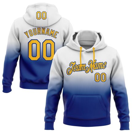 Custom Name Number Hoodie | Personalized White Gold Royal Fade Pullover Sweatshirt | Fashion Sports Team Gear Personalized