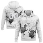 Custom Name & Number Heron Sports Hoodie - Personalized 3D Pattern Design, White Gray Pullover Sweatshirt Personalized Stitched