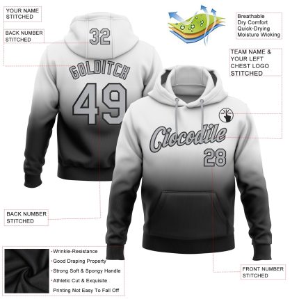 Custom Name Number Sports Hoodie Pullover Sweatshirt Personalized Stitched White Gray Black Fade Fashion Personalized Stitched