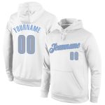 Custom Sports Hoodie with Personalized Name and Number - White Gray Light Blue Stitched Pullover Sweatshirt Personalized