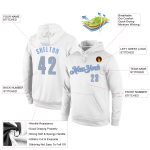 Custom Sports Hoodie with Personalized Name and Number - White Gray Light Blue Stitched Pullover Sweatshirt Personalized