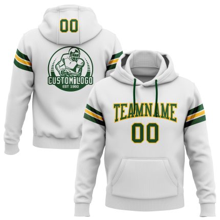 Custom Name Number Green Gold Football Hoodie Pullover Sweatshirt Personalized Stitched Design Personalized Stitched White