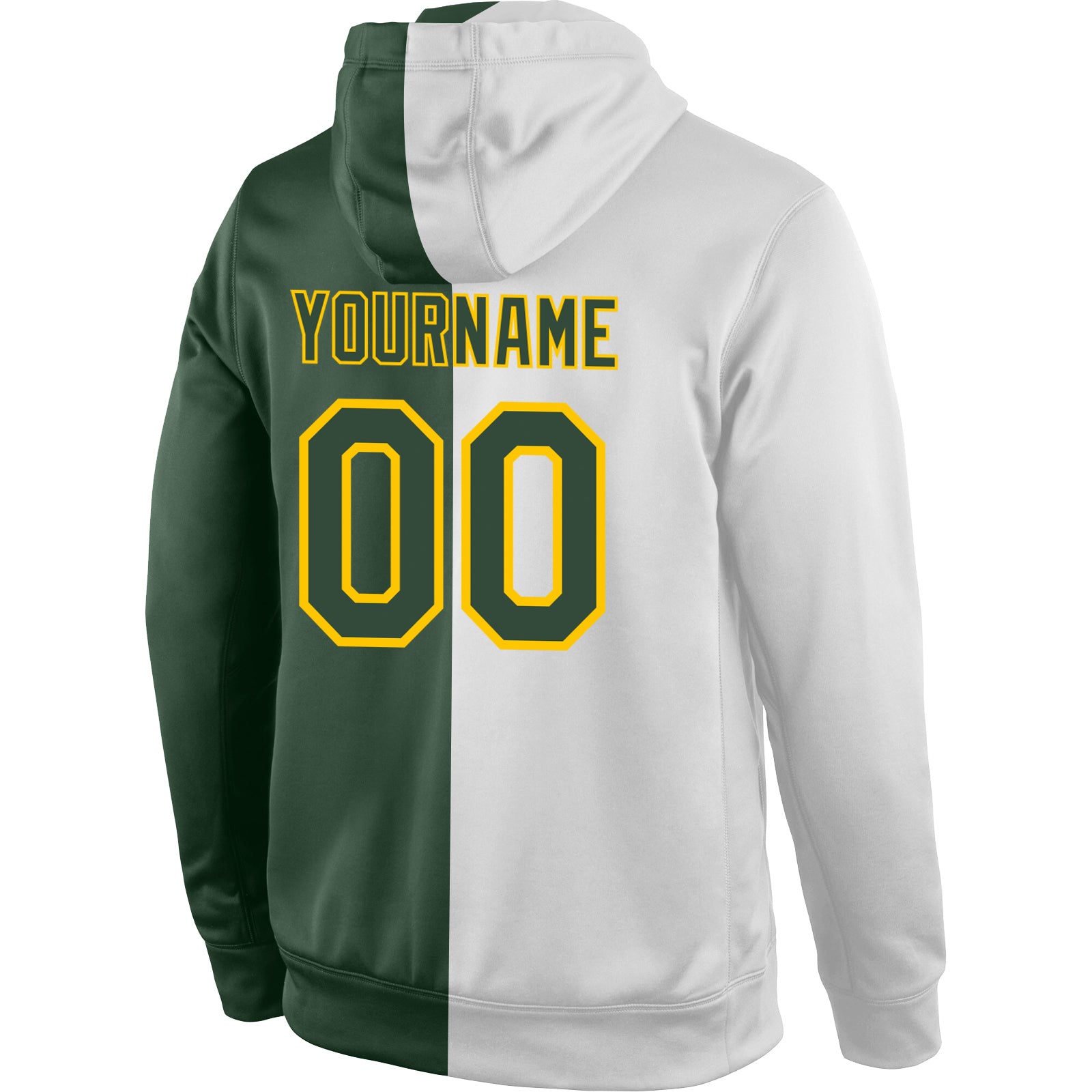 Personalized Stitched White Green-Gold Split Fashion Sports Pullover Sweatshirt Hoodie Team Custom Name and Number Custom Name Number Sports Hoodie Sweatshirt Personalized White Green Gold Stitched Pullover Fashion Team Apparel Personalized - Image 3