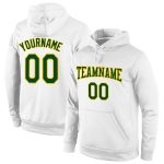Custom Team Name Number Hoodie Sports Pullover Sweatshirt Stitched White Green Gold Personalized Stitched White Green-Gold