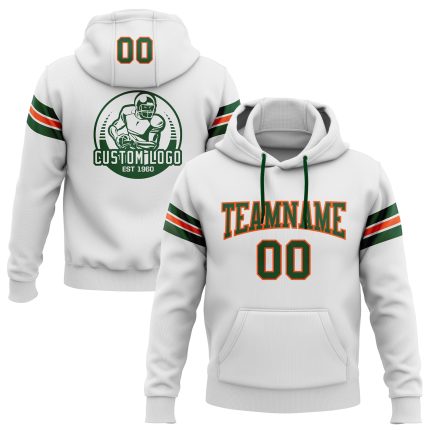 Custom Name Number Football Hoodie Sweatshirt White Green Orange Personalized Stitched Team Apparel Personalized Stitched