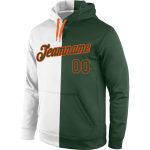 Custom Team Name Number Hoodie - Personalized Stitched White Green-Orange Split Fashion Sports Pullover Sweatshirt Personalized