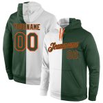 Custom Team Name Number Hoodie - Personalized Stitched White Green-Orange Split Fashion Sports Pullover Sweatshirt Personalized