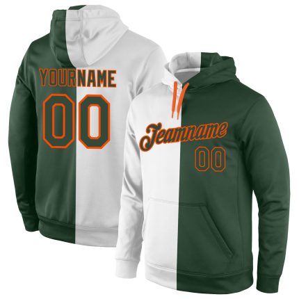 Custom Team Name Number Hoodie - Personalized Stitched White Green-Orange Split Fashion Sports Pullover Sweatshirt Personalized