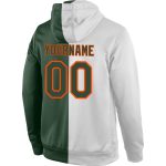 Custom Team Name Number Hoodie - Personalized Stitched White Green-Orange Split Fashion Sports Pullover Sweatshirt Personalized
