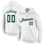 Custom Stitched Sports Hoodie with Name and Number - White Hunter Green-Cream Pullover Sweatshirt Personalized Stitched White