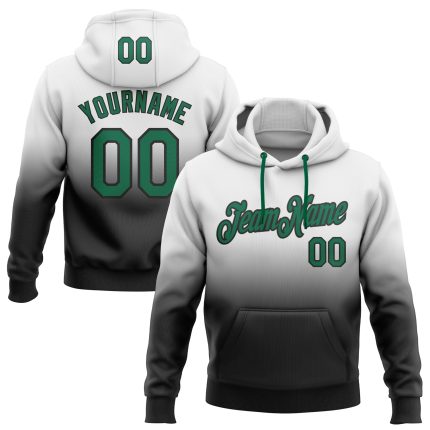 Custom Team Hoodie with Name and Number - Personalized White Kelly Green-Black Fade Sports Pullover Sweatshirt Personalized